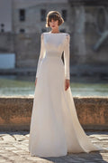 Crepe wedding gown with appliques