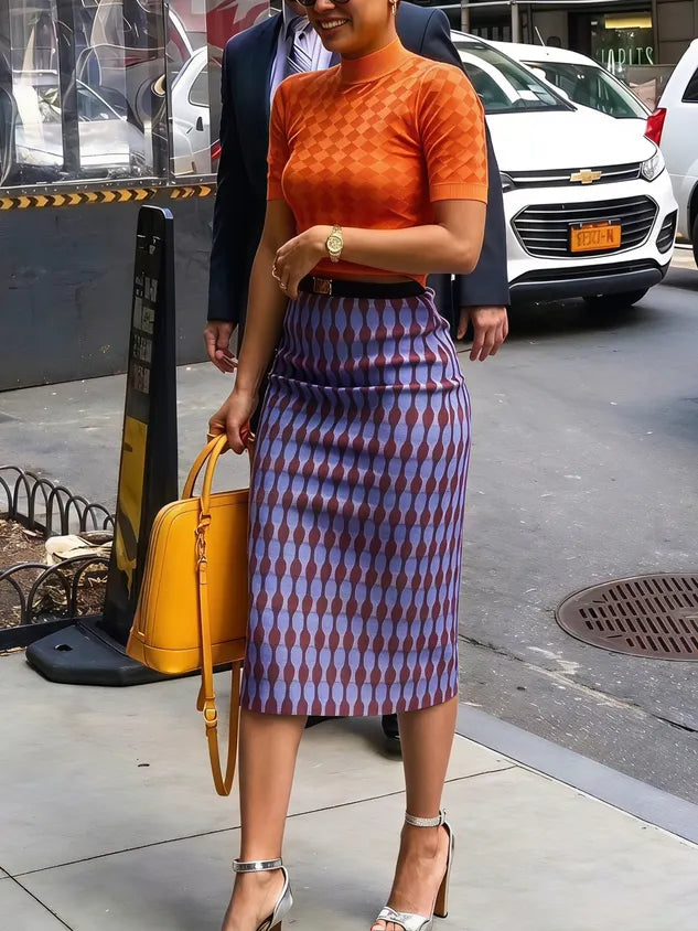 Elegant Geometric Short Sleeve Sweater