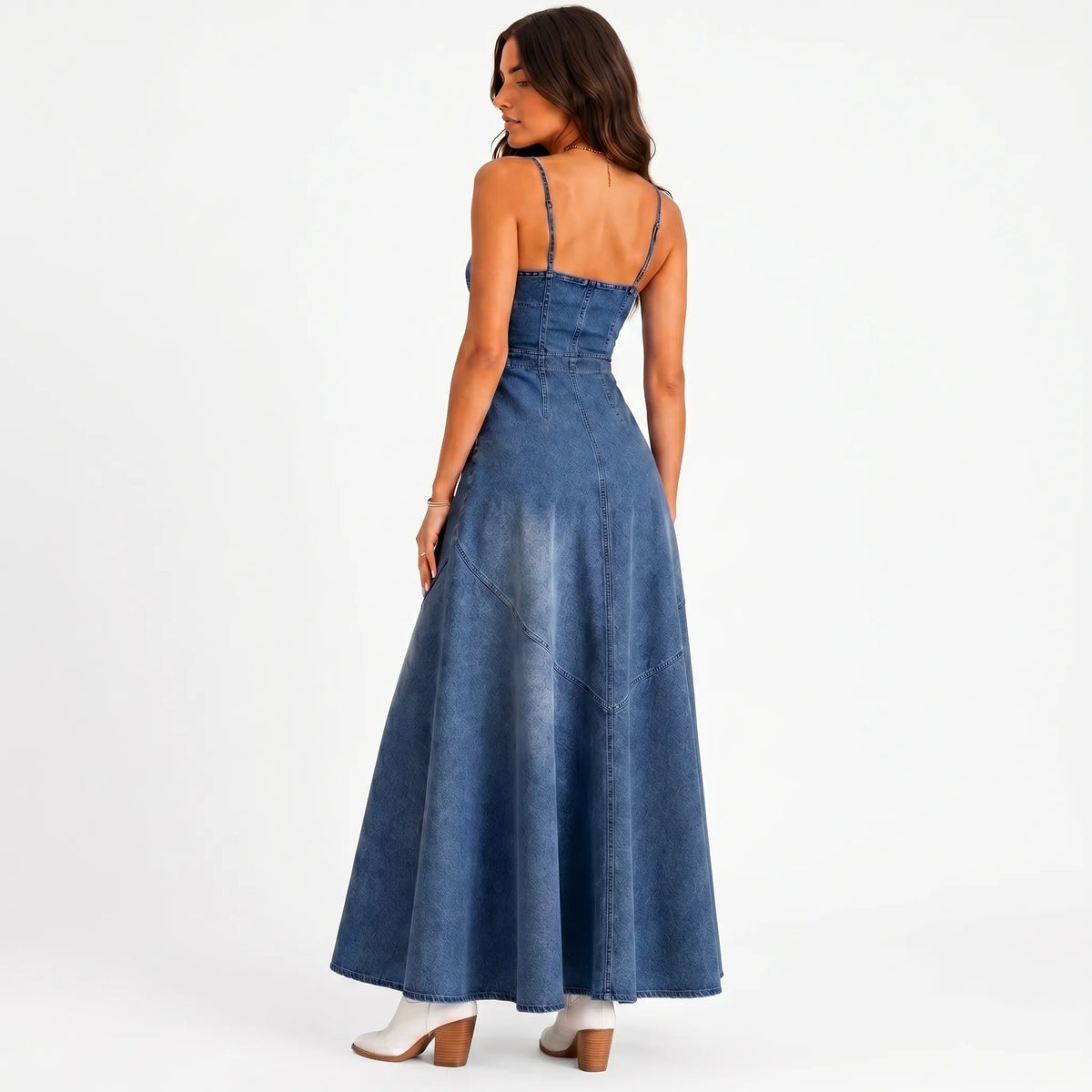 Stylish Button-Front Denim Maxi Dress