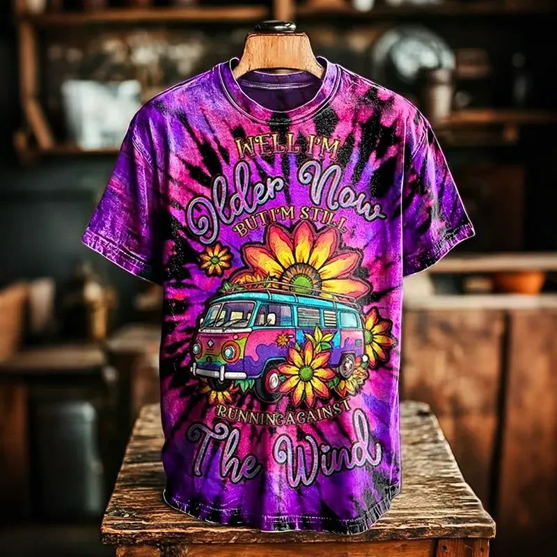 Men's Retro Hippie Tie-dye Design Short-sleeve T-shirt