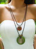 Vintage Round Wooden Pendant Necklace