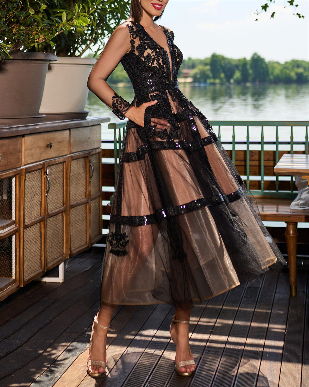 Women's Embroidery Mesh Dress - 01