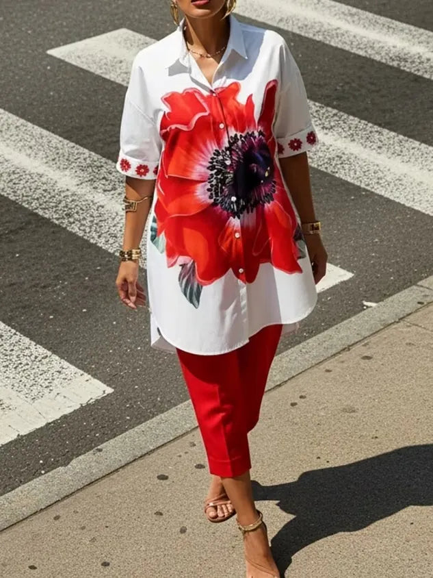 Urban Floral Printing Shirt Collar Shirt