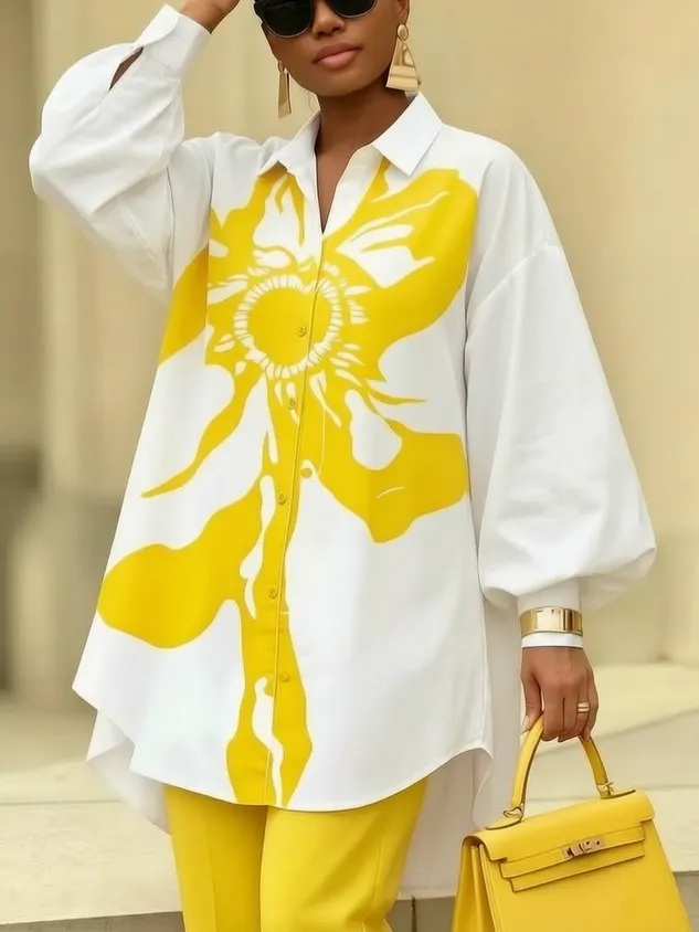 Urban Floral Printing Shirt Collar Shirt