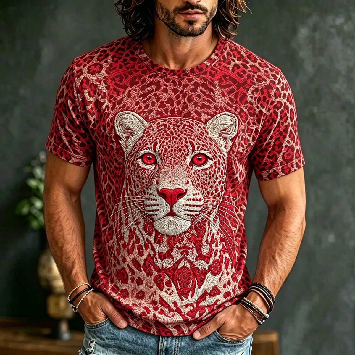 Men's Bohemian Hippie Style Leopard Print T-shirt