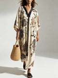 Resort-Style Straight-Cut Slimming Printed Kimono-Sleeved Maxi Dress