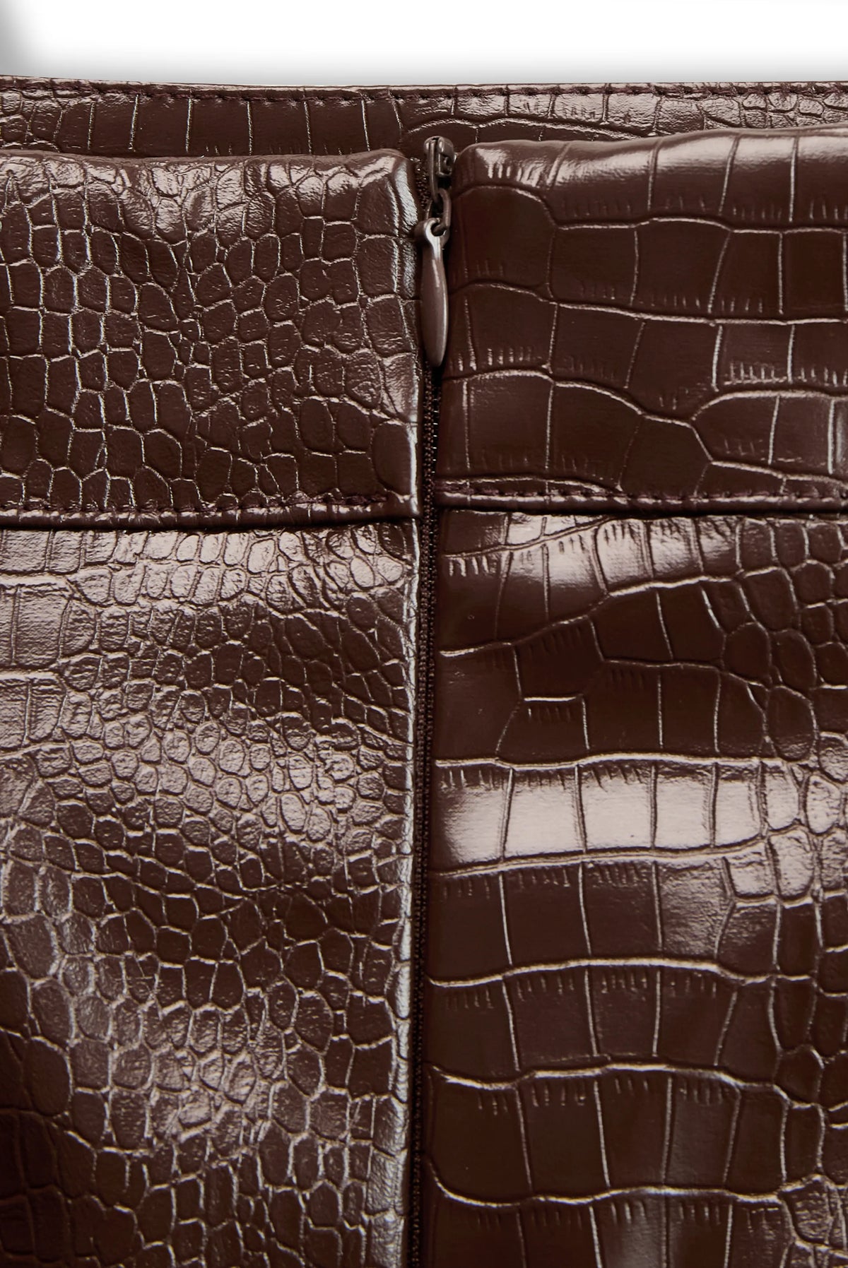 Luxury Fashion Crocodile Pattern Mocha Brown Faux Leather Skirt