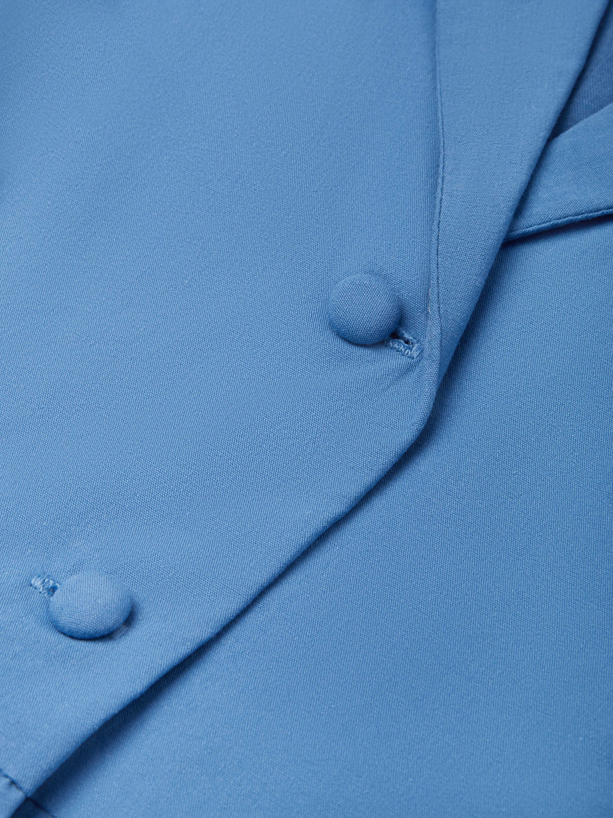 (SIZE:XS-XXL) Cotton Maxi Dress, Cap Sleeve, Lapel Collar, Plain, Vintage, Blue