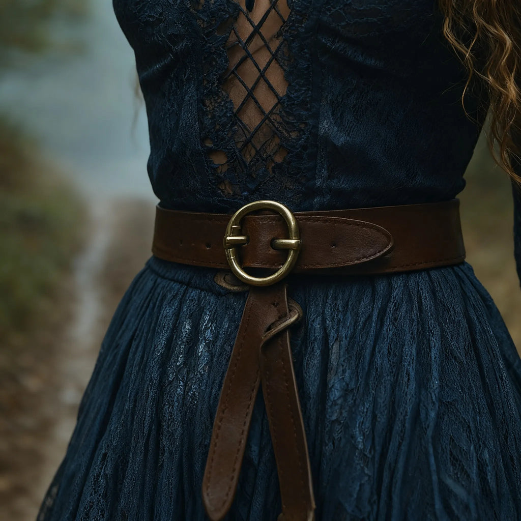 Dark Lace Western-Boho Midi Dress with Tie Neck