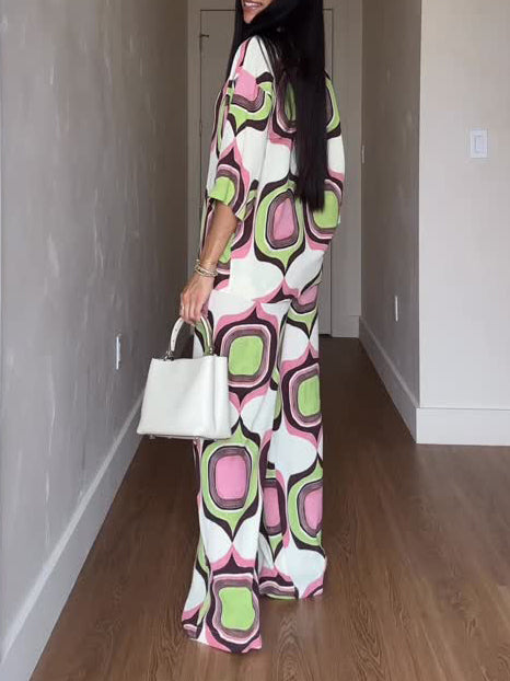 Unique Painted Geometric Print Mid-sleeve Shirt