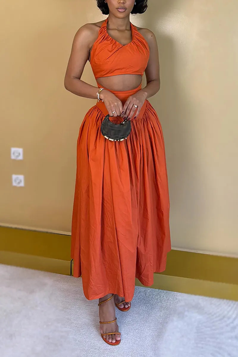 Women's Elegant Halter Cami A Line Skirt Set