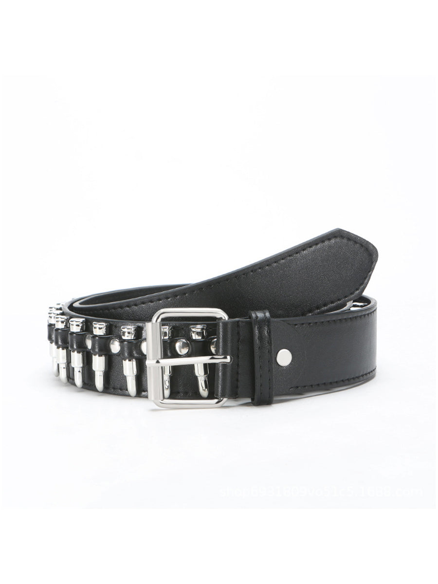 Women's Black Punk - Style Faux Leather Spike - Embellished Waist Belt MDA1645H0I