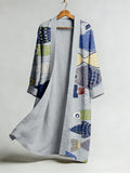Vintage Fish Japanese Art Flowy Linen Long Kimono