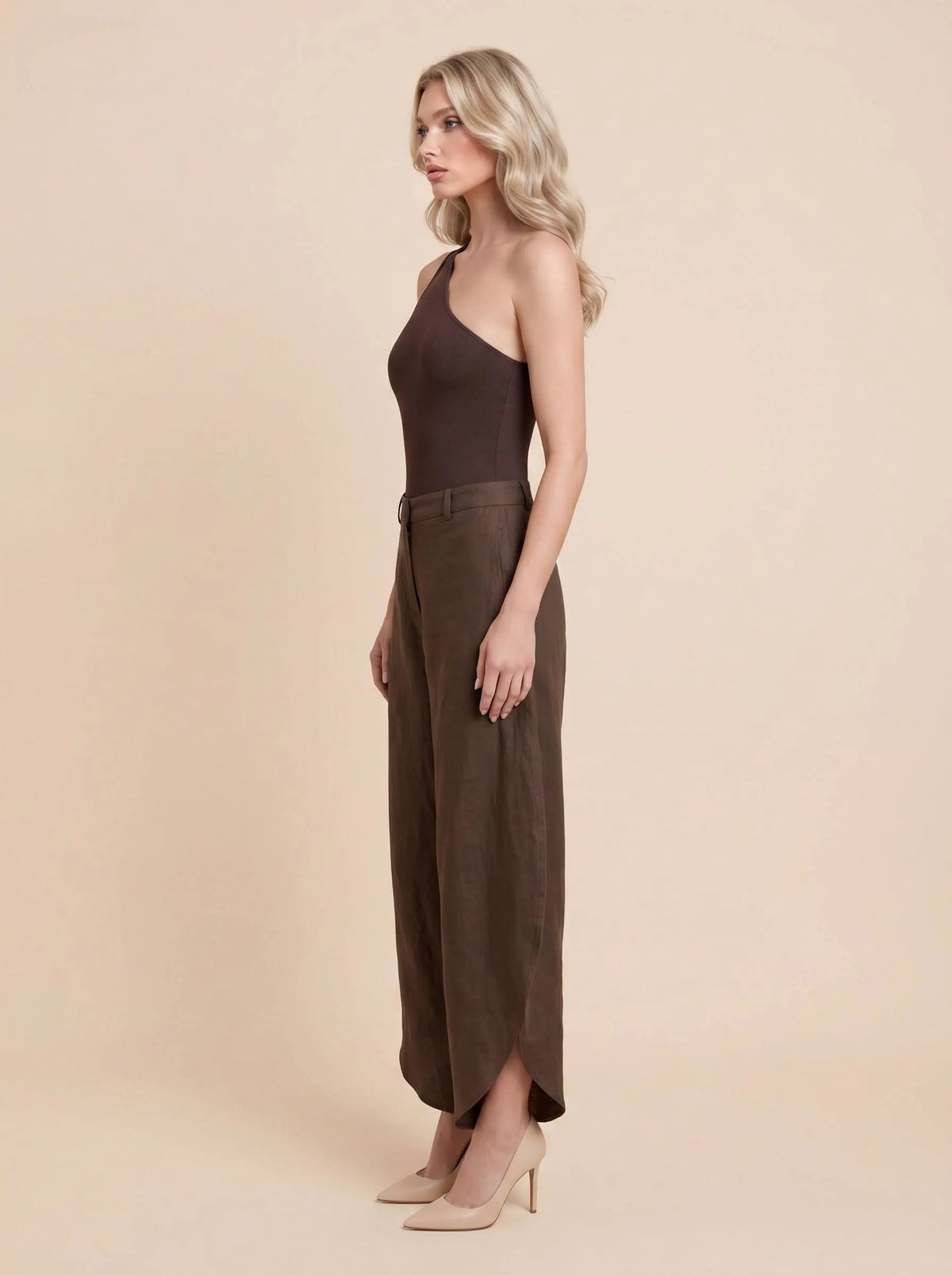 Oblique Collar Off-shoulder Bodysuits And Side Slits Wide Leg Pants Suit- Bodysuits