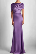 Fall Wedding Guest Dress Satin Purple Ruched Maxi Dress