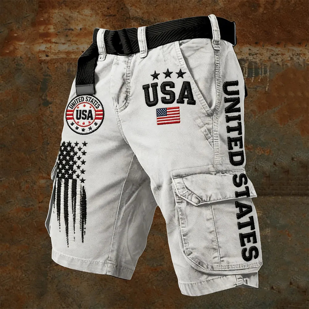 Men's Usa Flag Pattern Vintage Cargo Shorts