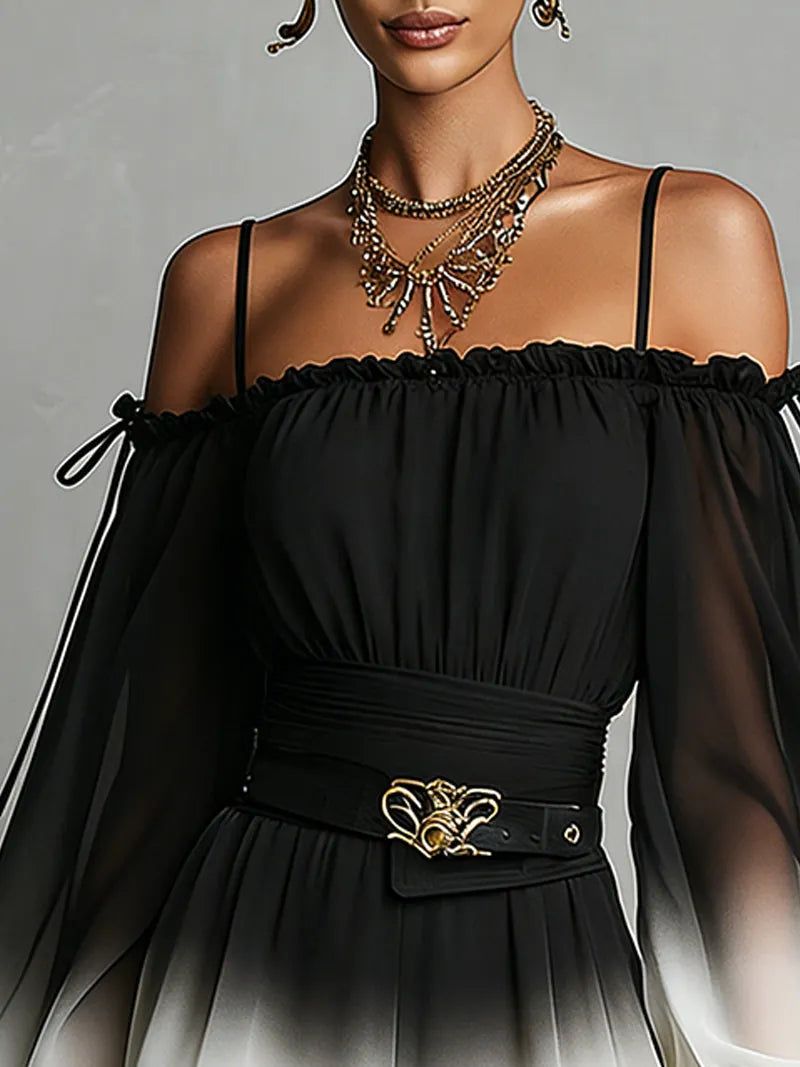 24-Hour-Shipping Black And White Ombre Off‑Shoulder Jumpsuit