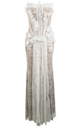 Strapless Pearl Sequin Lace Corset Maxi Dress White