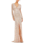 Embellished Front Slit Long Sleeve Gown