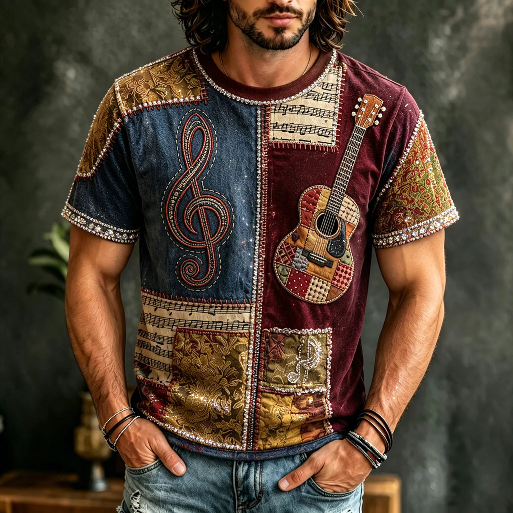 Men's Retro Hippie Pattern Art Short-sleeve Crew Neck T-shirt