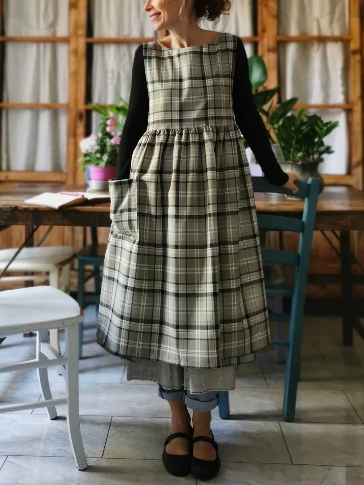 Grey and Green Tartan Apron