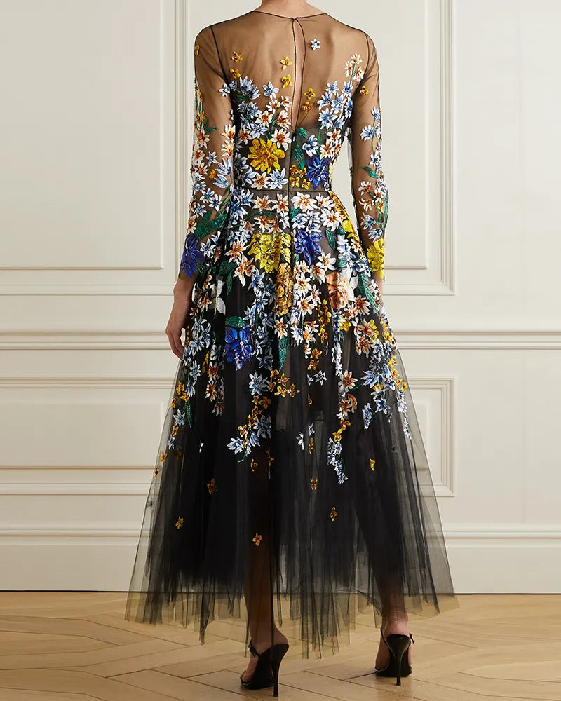 Net yarn print dress