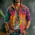 70s Gypsy Multicolor Floral Embroidered Denim Vest, Distressed Color Block Music Print Casual Layering Waistcoat