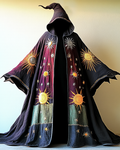Star, moon, and sun 3D embroidered contrasting color stitching cape ab79