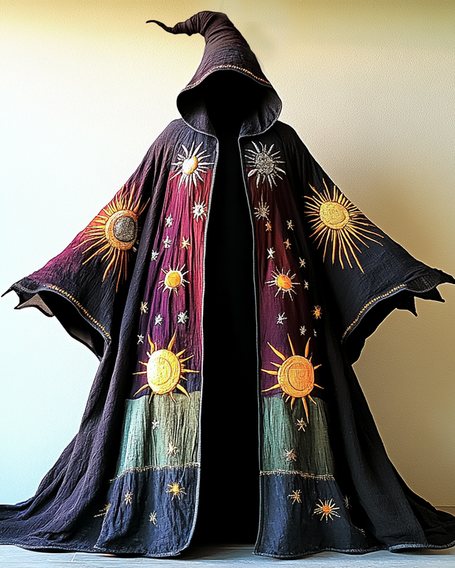 Star, moon, and sun 3D embroidered contrasting color stitching cape ab79