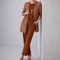 Trielle – Women's 3-Piece Printed Pantsuit Set, Duster, Shell and Wide-Leg Pants