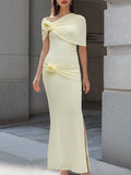 One-Shoulder Floral Draped Bodycon Maxi Dress