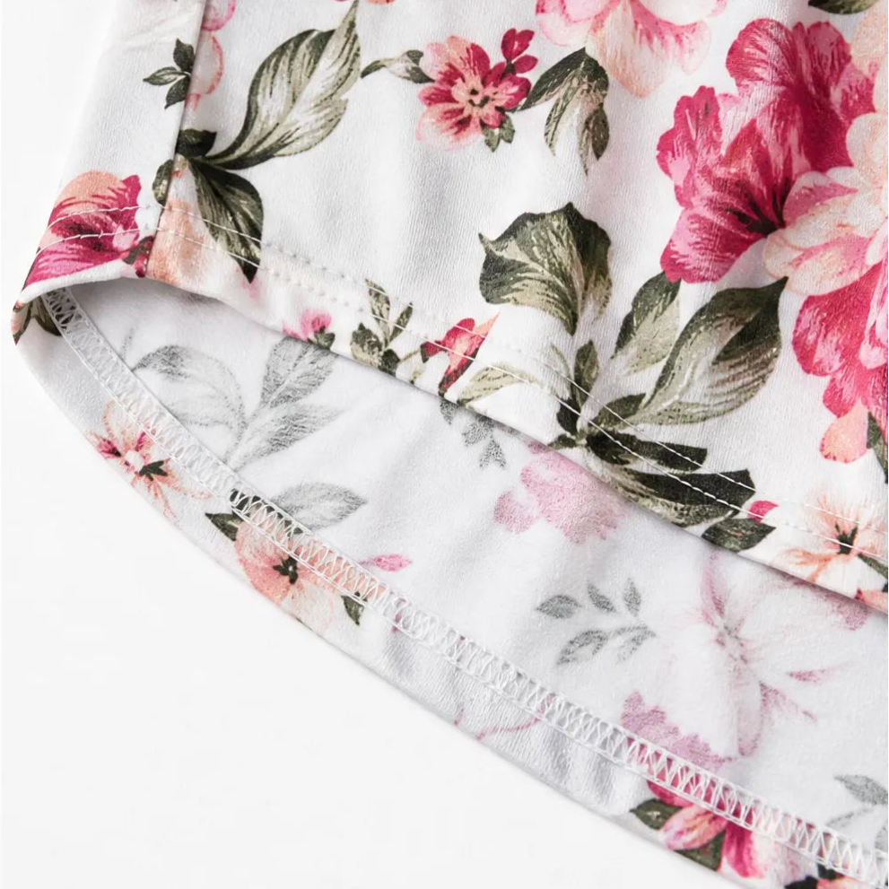 Florenza – Women's Floral Pleated Henley Tunic Top, Flowy Short Sleeve V-Neck Button Up Shirt for Jeans