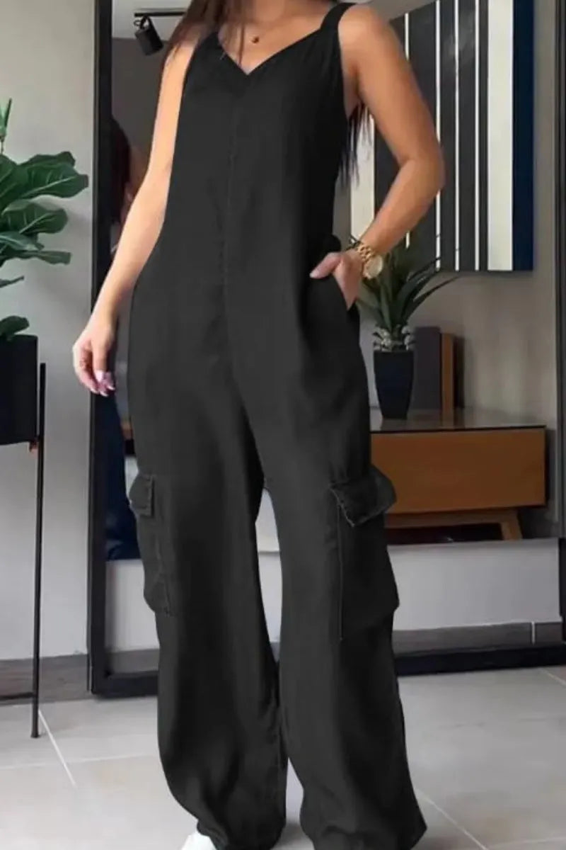 Womens Denim Overalls Jumpsuits Casual V-Neck Adjustable Straps Wide Leg Cargo Pants Twill Chino Bib Overalls
