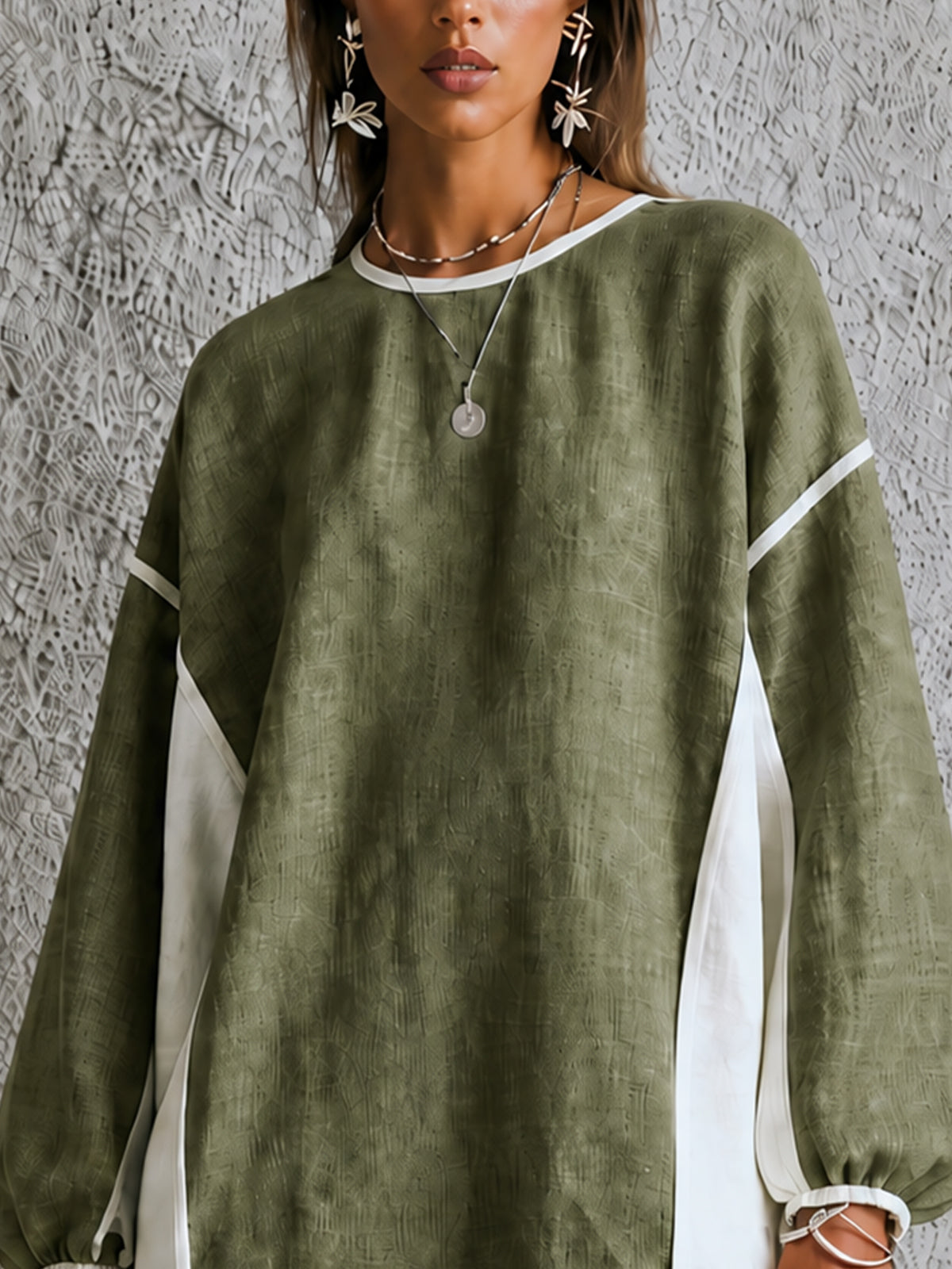 Olive Ivory Fringe Hem Oversized Mini Dress