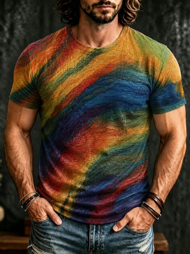 Men's Hippie Tie Dye Rainbow Pattern Print T-shirt