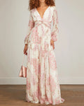 Elegant cross-waist floral print maxi dress