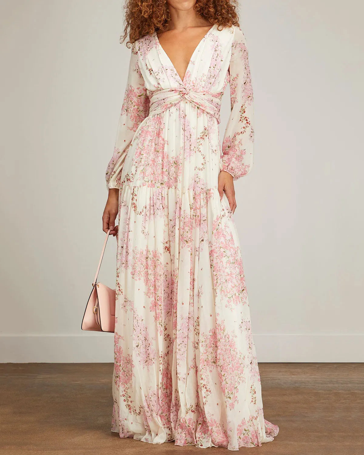 Elegant cross-waist floral print maxi dress