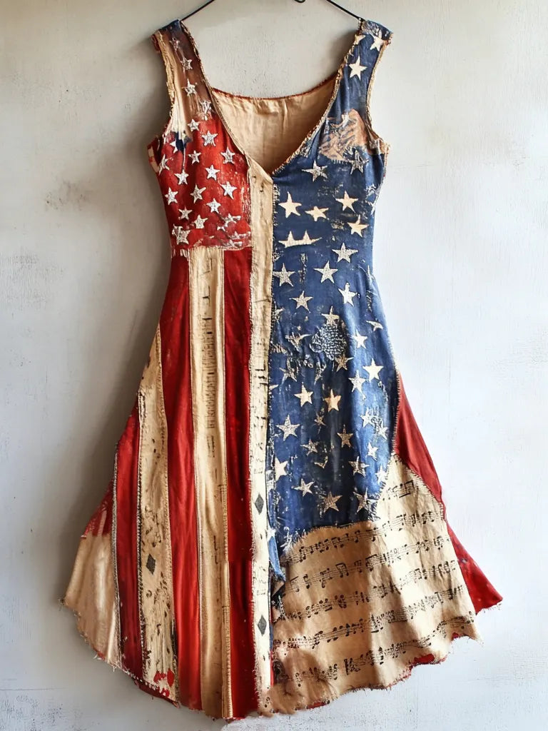 Women's Independence Day Flag And Musical Notes Short Sleeve Dress