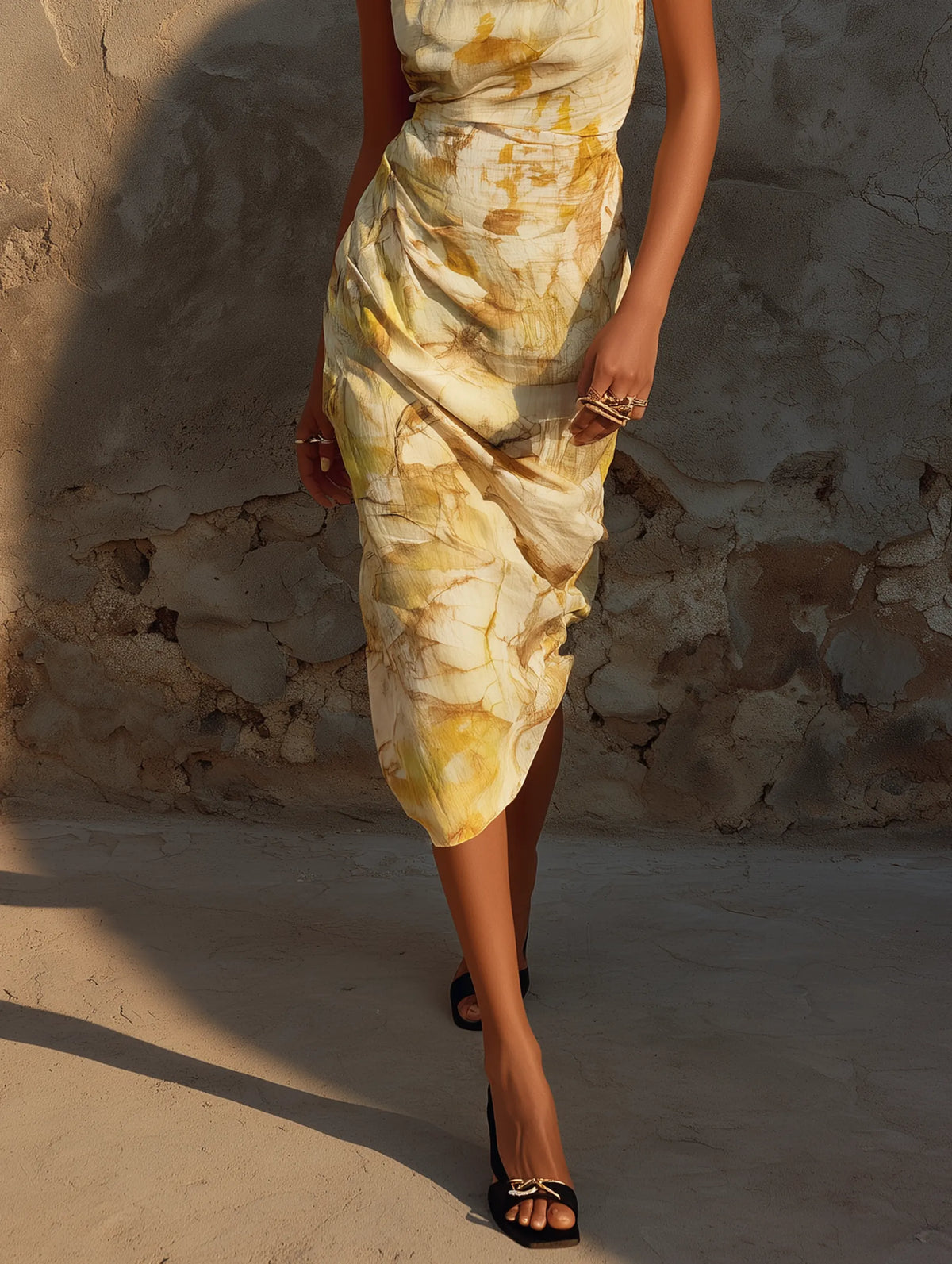 Women's Minimalist Ombré Print Cowl Neck Sleeveless Midi Dress MDZ2327D8Y