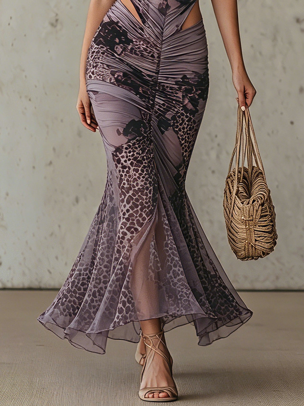 Purple Off Shoulder Leopard Print Bodycon Dress