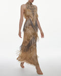 Nocturnal Rhythm: Embellished Fringed Halter Maxi Dress