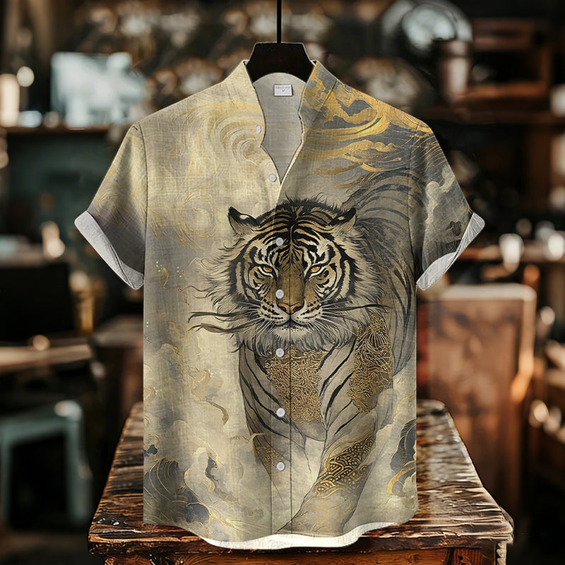 Men's Vintage Tiger Japanese Art Print Short Sleeve Shirt