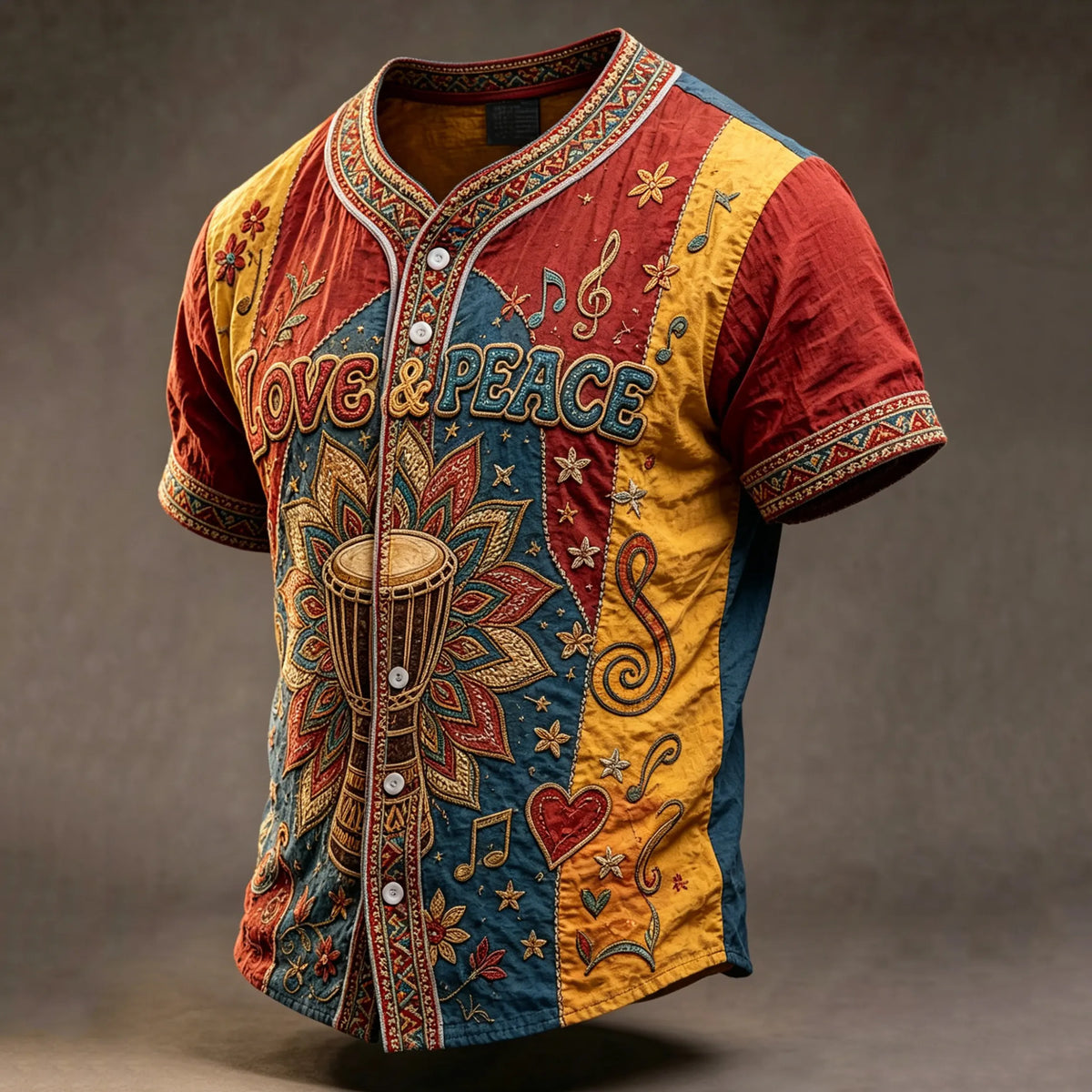 Men's Hippie Color-blocked Retro Ethnic Print Short-sleeved Cotton And Linen Shirt