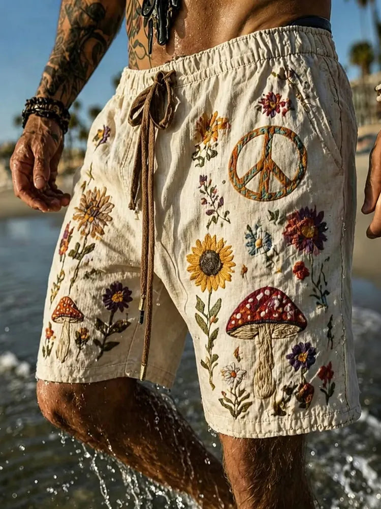 Men's Bohemian Floral Patterns Hippie Art Print Casual Shorts