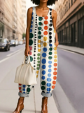 Women's Fashion Colorblock Polka Dot Art Print Casual Jumpsuit