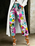 Women's Fashion Color-blocked Polka Dot Print Artistic Print Relaxed-fit Wide-leg Jeans