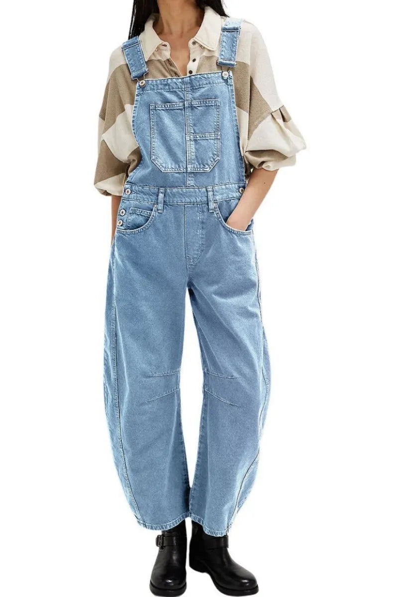 Women Y2k Baggy Barrel Jeans Overalls Wide Leg Denim Pants Bib Overalls Jumpsuit Boyfriend Patchwork Jeans