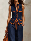 Cotton Casual Color Block Regular Fit Sleeveless Vest