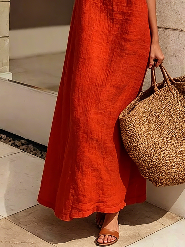 Casual Plain Spaghetti Midi Dress