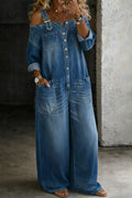 Off Shoulder Denim Jumpsuit for Women | Casual One Piece Outfit